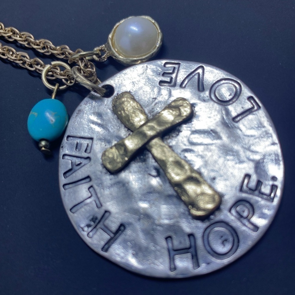 Crave Faith Hope Love Cross Necklace with Multi Colored Metals